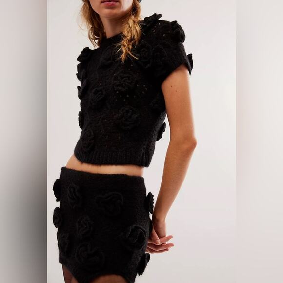 Tach Clothing Women’s Polina Top Elena Crochet Knit Skirt Set Black Rosettes S - Picture 12 of 15